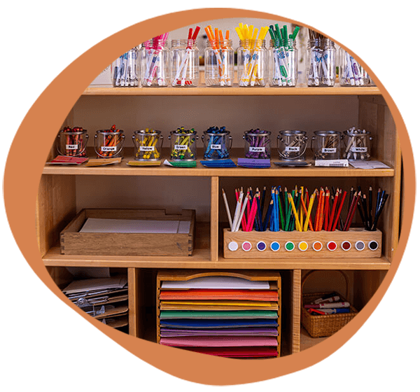 arts and crafts supply shelf