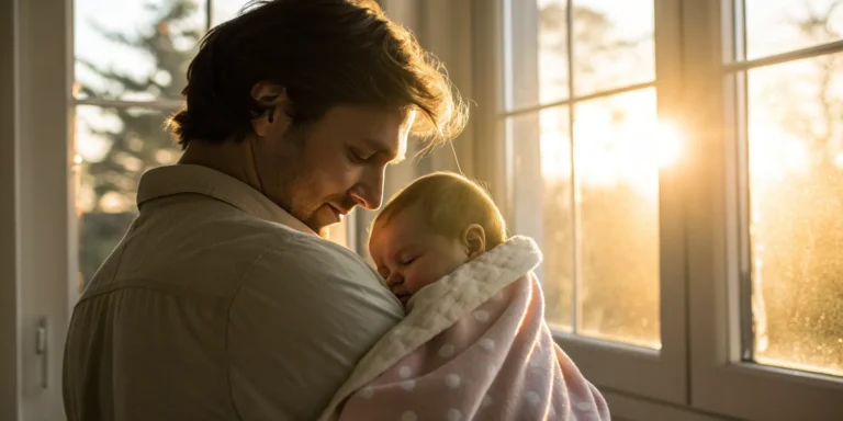 A father provides loving care for his infant, a key aspect of a good daycare.