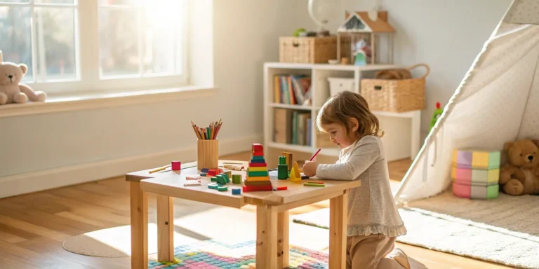 A young child enjoys a hands-on early childhood project based learning activity with blocks and art supplies.