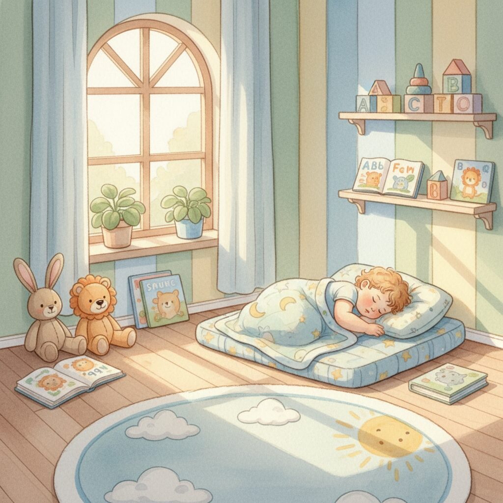 Age-by-age chart showing how toddler nap needs change from infancy through preschool years