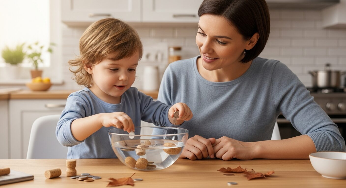 Parent and young child doing a hands-on science experiment at home to support project based learning