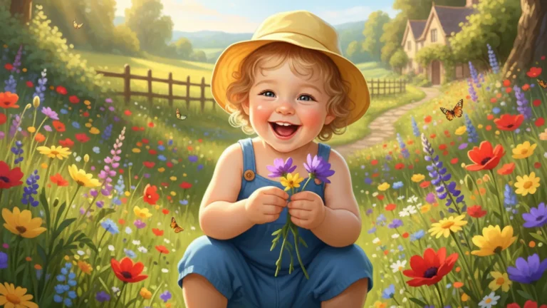 Toddler exploring a garden with colorful flowers during an outdoor activity