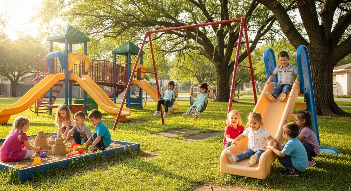 Young children playing outdoors at an early education center near Trumbull CT